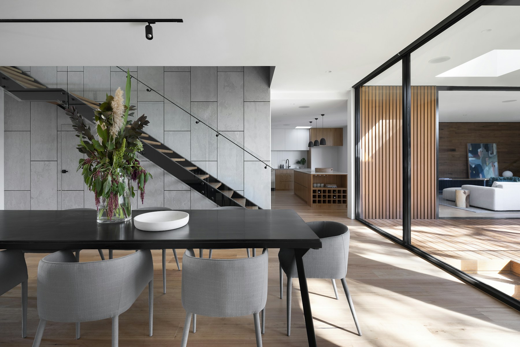 Contemporary residential interior with natural materials